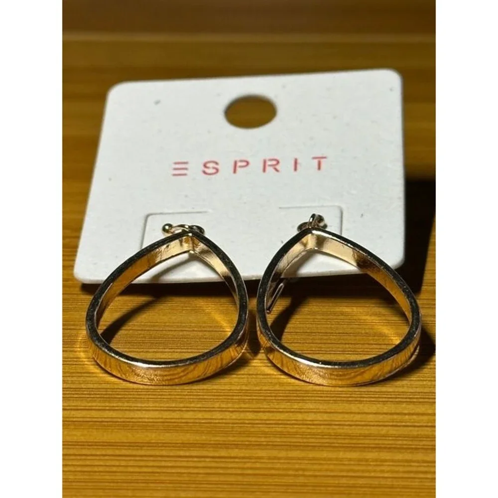 ESPRIT Gold Tone Teardrop Filigree Hoop Earrings Boho Statement Style New Pair